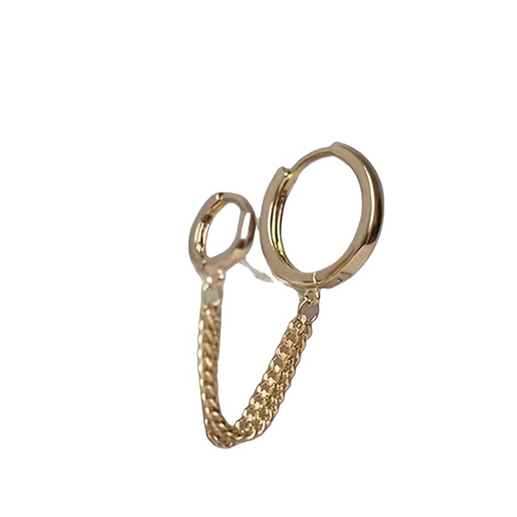 18K Gold Plated Chain Hoop Earring - Picture 2 of 4
